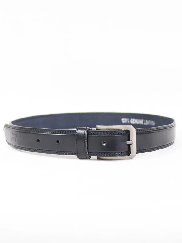 Men's Leather Belt Double Stitched Edge Black MB34