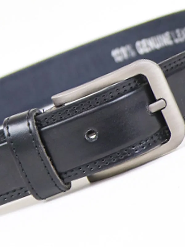 Men's Leather Belt Double Stitched Edge Black MB34