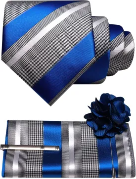 Mens Striped Tie and Lapel Pin Necktie Pocket Square and Tie Clip Sets for Business Casual 4PCS