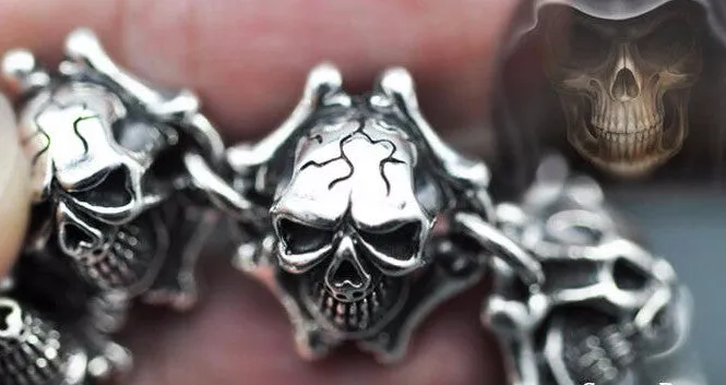Metal Linked Skulls and Bones Bracelet 925 Sterling Silver