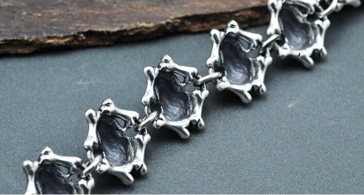 Metal Linked Skulls and Bones Bracelet 925 Sterling Silver
