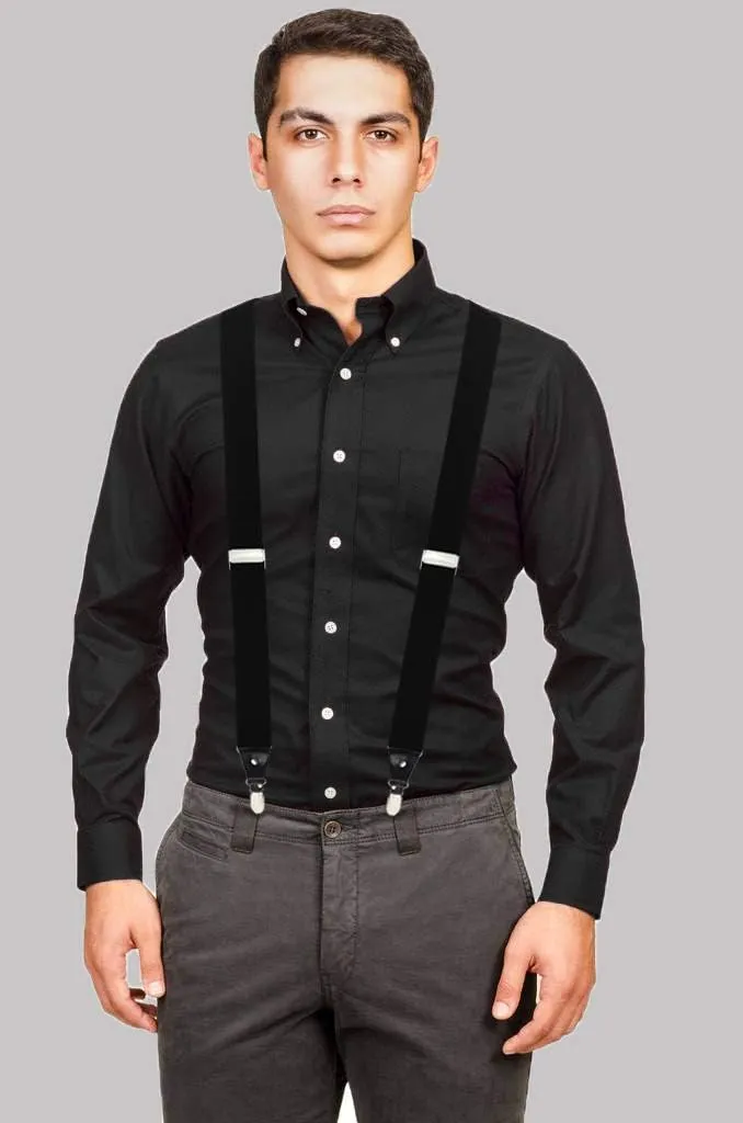 Moulen Men's Y-Back 1.4 Inches Wide 4-Clips Adjustable Suspenders