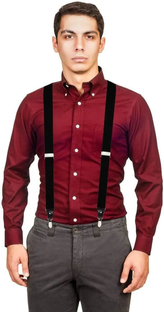 Moulen Men's Y-Back 1.4 Inches Wide 4-Clips Adjustable Suspenders