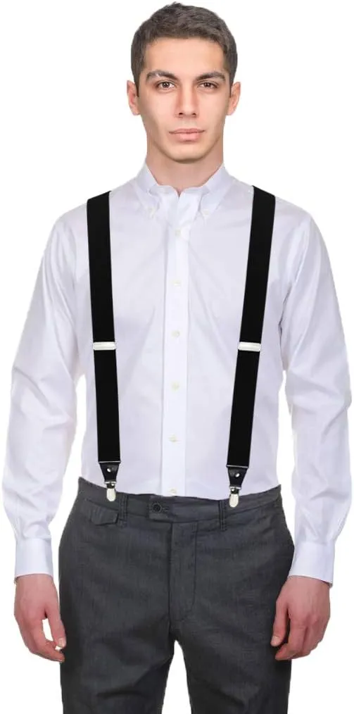 Moulen Men's Y-Back 1.4 Inches Wide 4-Clips Adjustable Suspenders