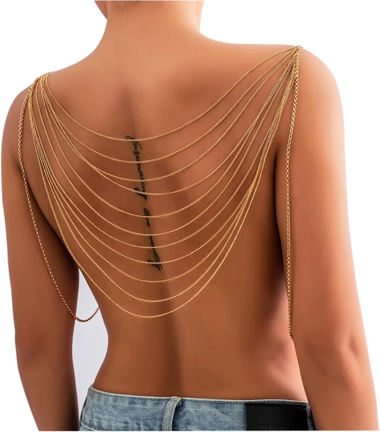 Multi-Layered Shoulder Body Chain Jewelry,Summer Tassel Bra Body Chain Bikini Back Chain Necklace Sexy Festival Rave Shoulder Chain Bridal Wedding Backdrop Jewelry for Women