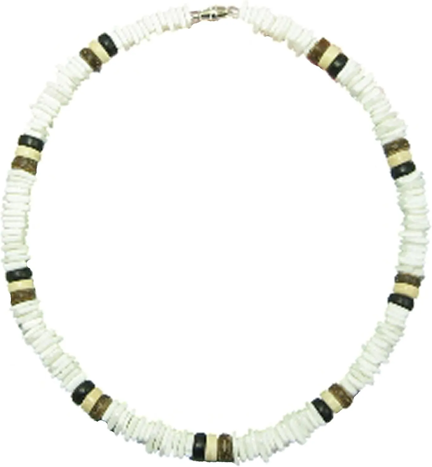 Native Treasure Mens and Womens Tropical Summer Beach Surfer Necklace From the Philippines, White Rose Clam Chips Ark Shells and Coconut Beads, Mens Shell Necklace