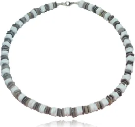 Native Treasure Mens and Womens White Rose and Gray Clam Chips Ark Shells, Tropical Jewelry Summer Beach Surfer Necklace From the Philippines