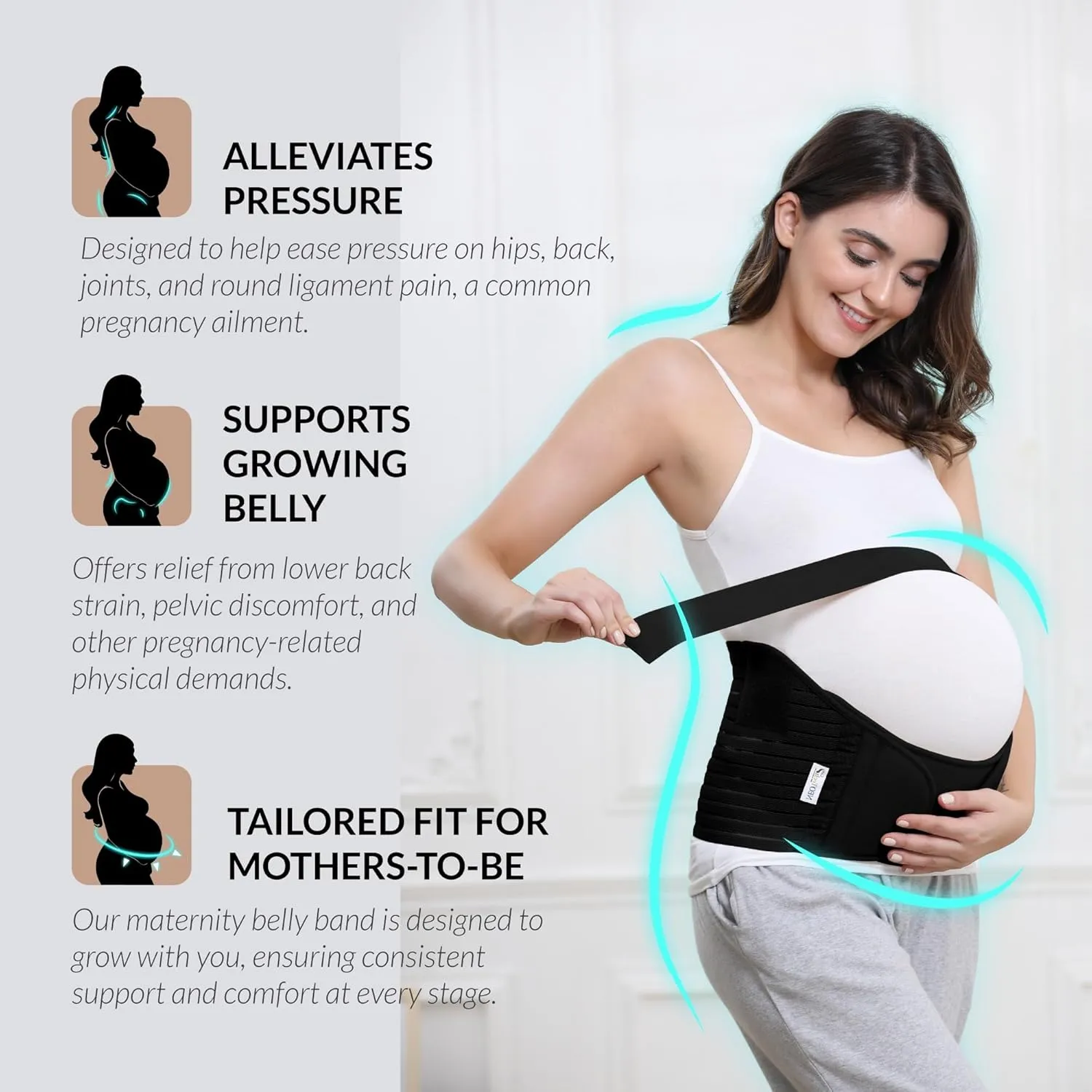 NeoTech Care Pregnancy Support Maternity Belt, Waist/Back/Abdomen Band, Belly Brace (Size S, Black Color)