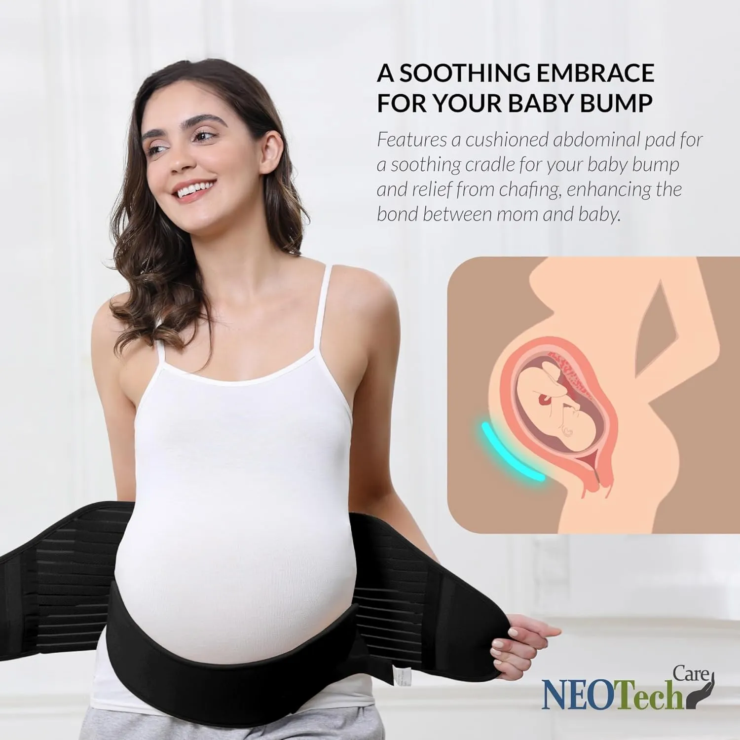 NeoTech Care Pregnancy Support Maternity Belt, Waist/Back/Abdomen Band, Belly Brace (Size S, Black Color)