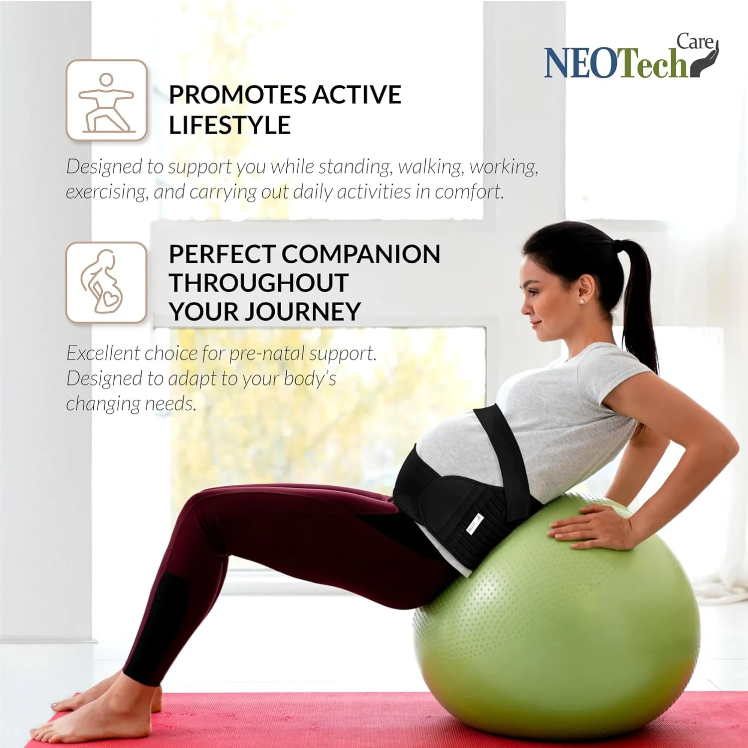 NeoTech Care Pregnancy Support Maternity Belt, Waist/Back/Abdomen Band, Belly Brace (Size S, Black Color)