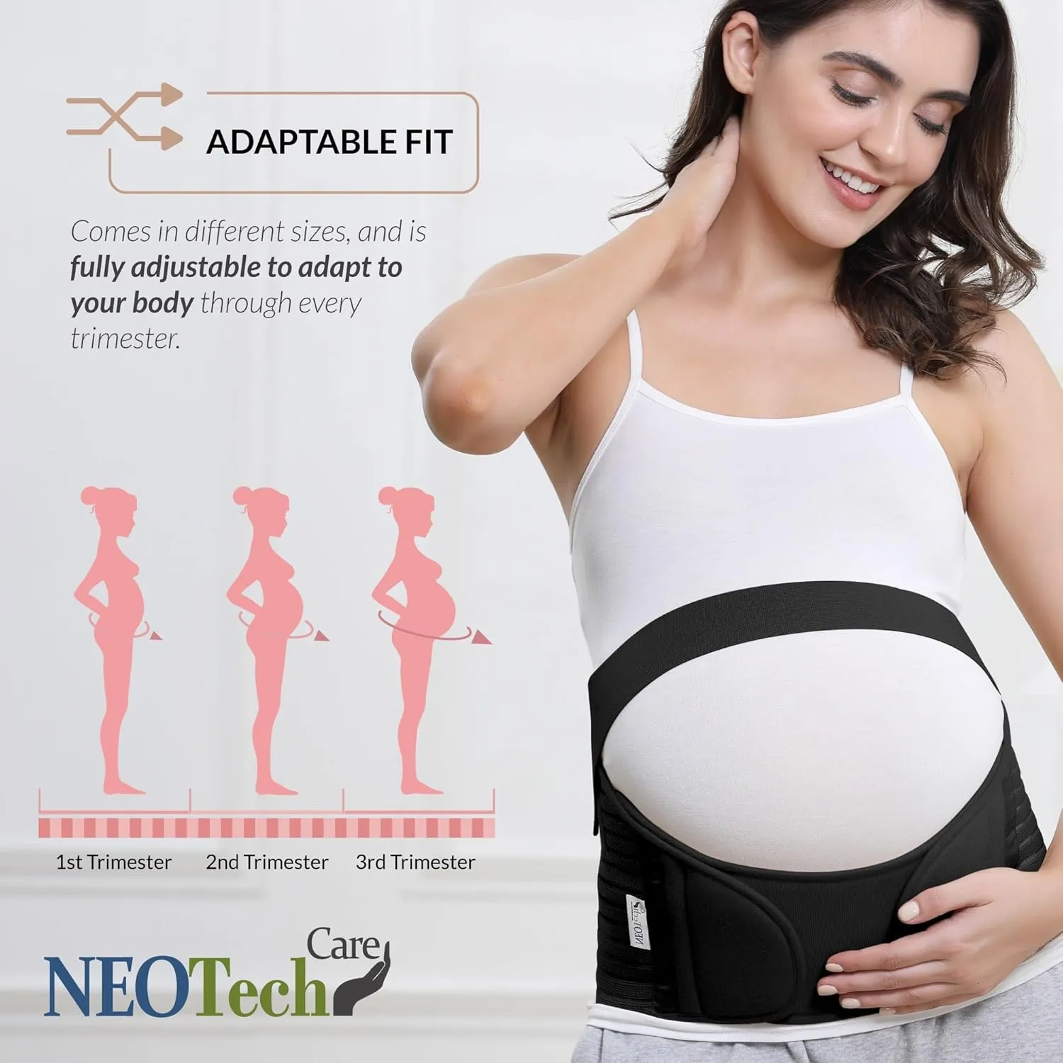 NeoTech Care Pregnancy Support Maternity Belt, Waist/Back/Abdomen Band, Belly Brace (Size S, Black Color)