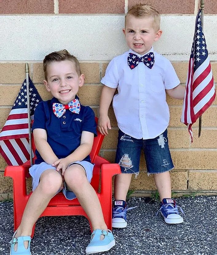 Patriotic Stars on White Pre Tied Bow Tie, 4th of July
