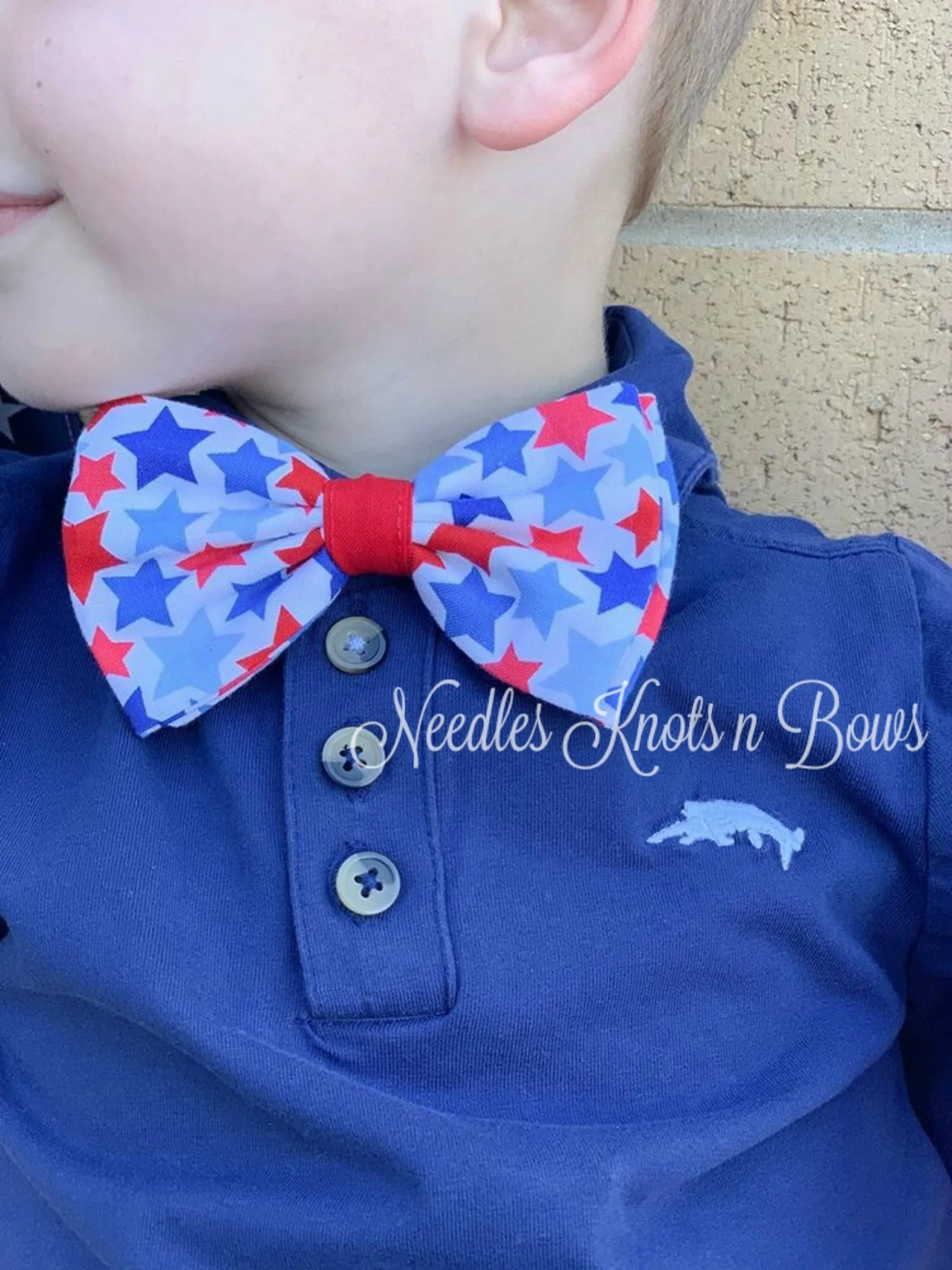 Patriotic Stars on White Pre Tied Bow Tie, 4th of July