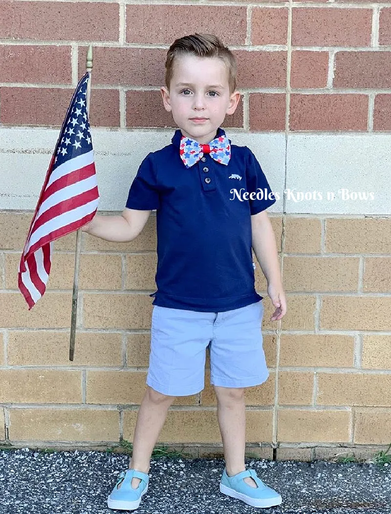 Patriotic Stars on White Pre Tied Bow Tie, 4th of July