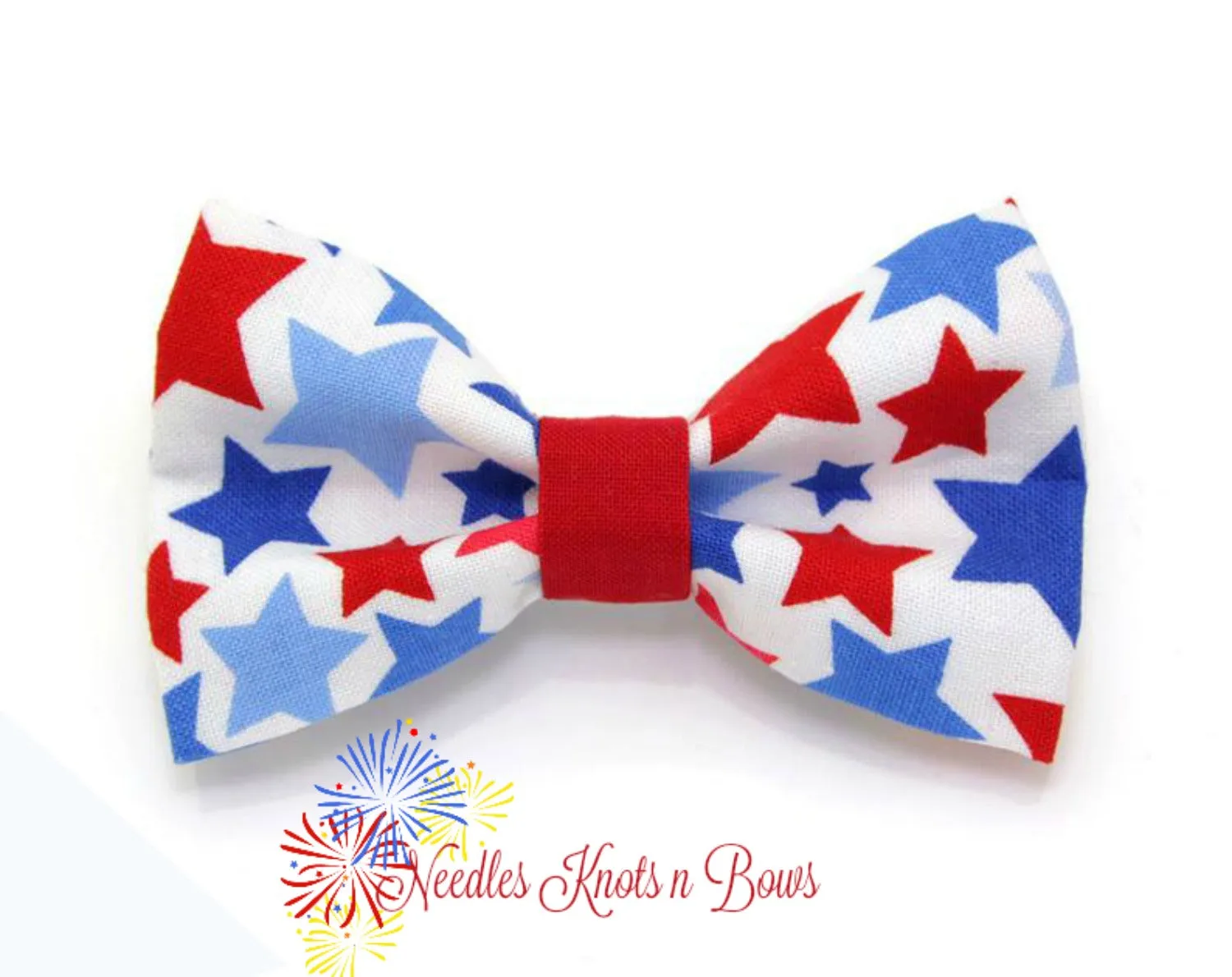 Patriotic Stars on White Pre Tied Bow Tie, 4th of July