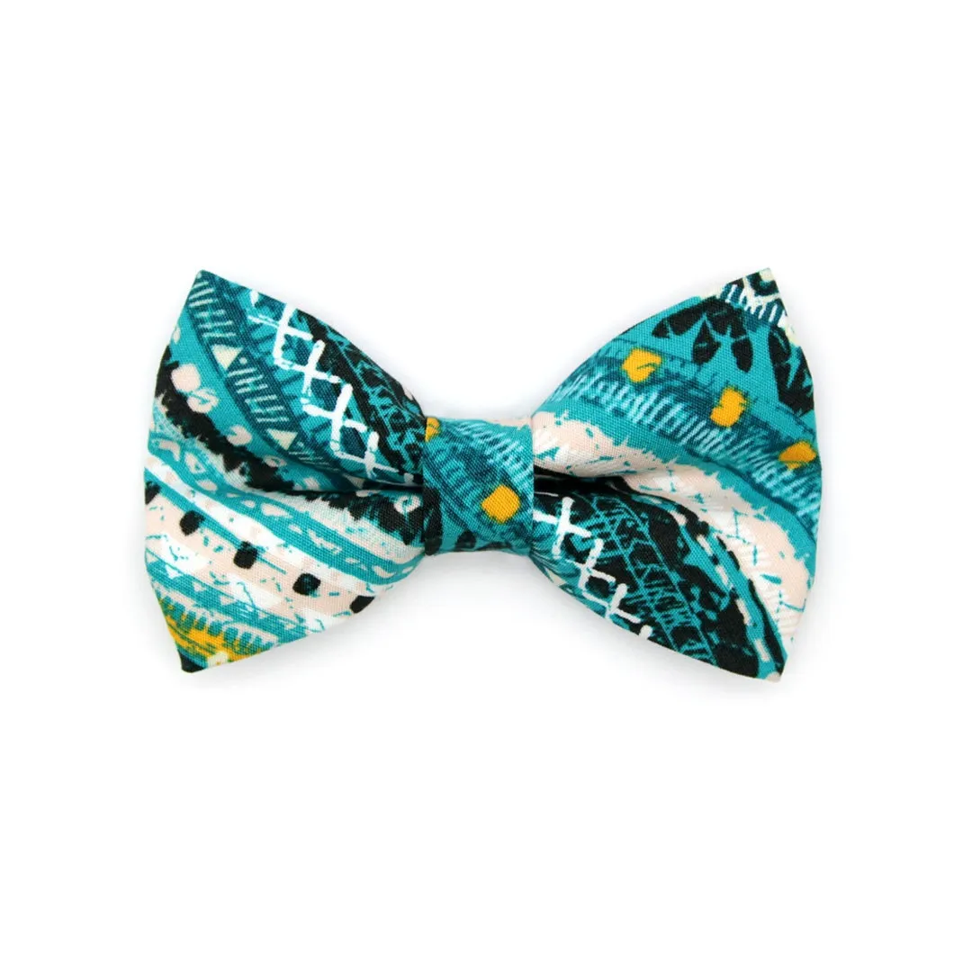 Pet Bow Tie - "Del Mar" - Boho Blue Aqua Teal Cat Bow Tie / Beach, Ocean, Surfer, Summer / For Cats   Small Dogs (One Size)