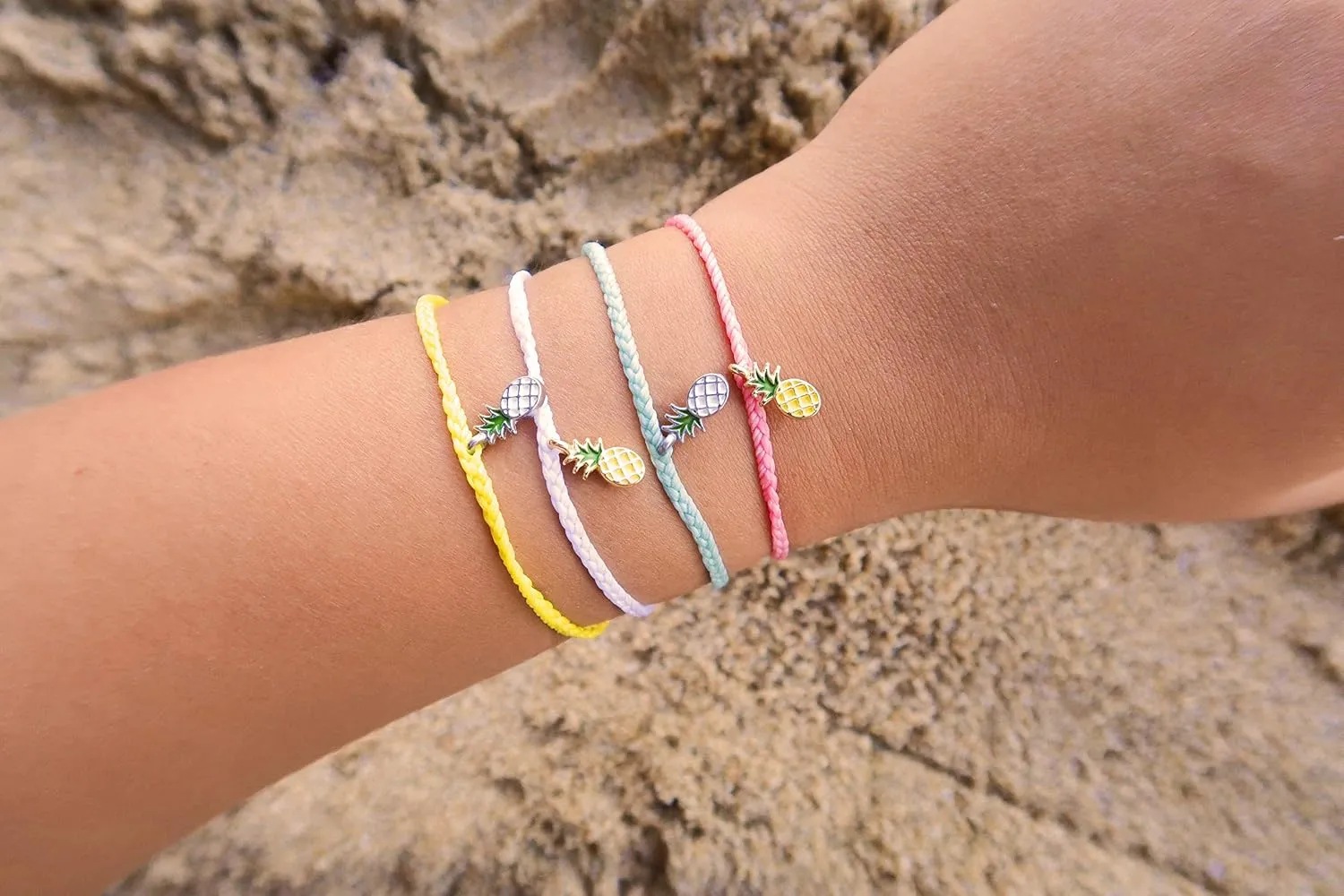Pura Vida Silver or Gold Pineapple Enamel Charm Bracelet - Adjustable Band, 100% Waterproof