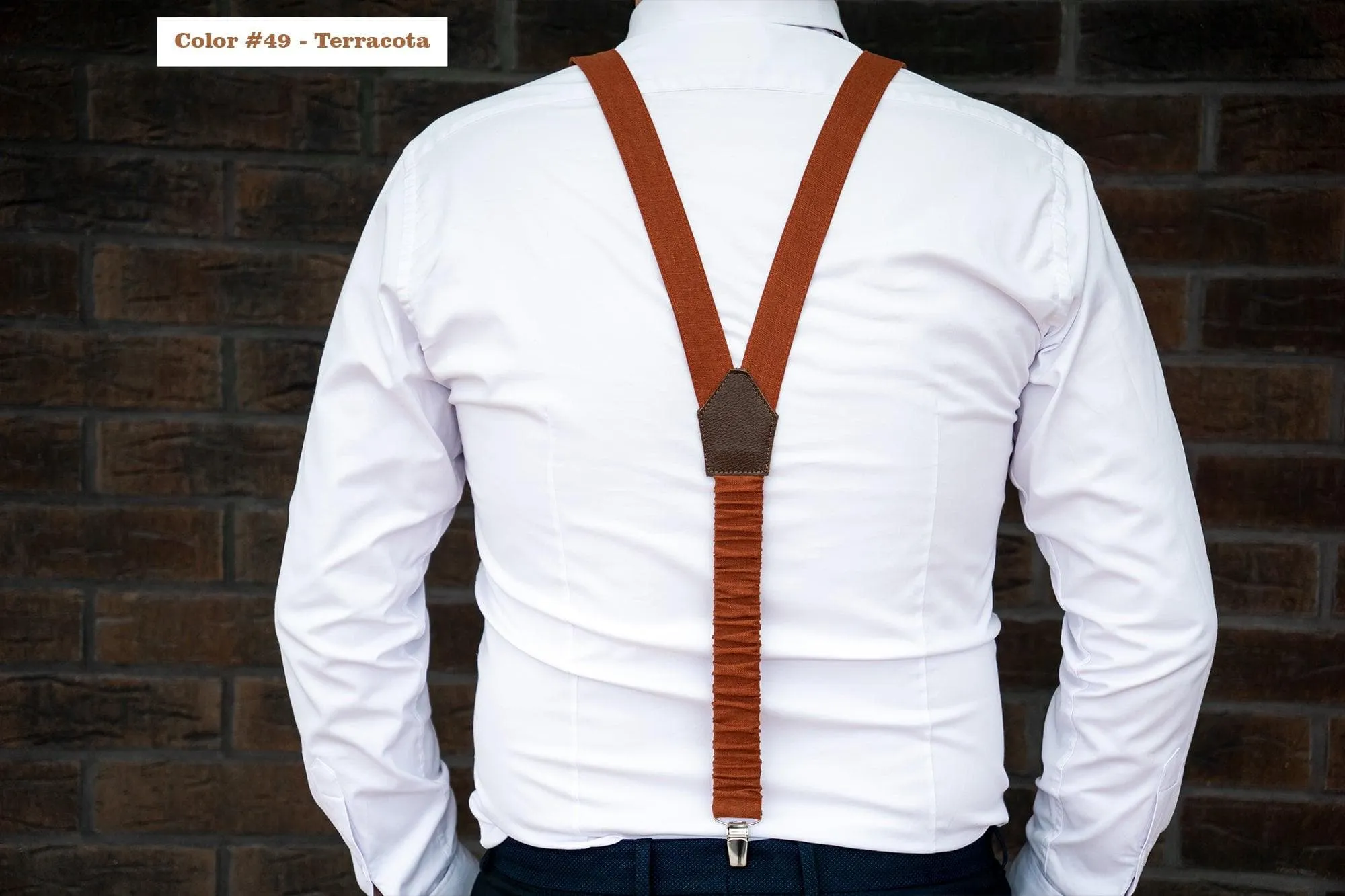 Rust colored bow tie for men Linen Pre-tied Adjustable Solid Color Bow Tie