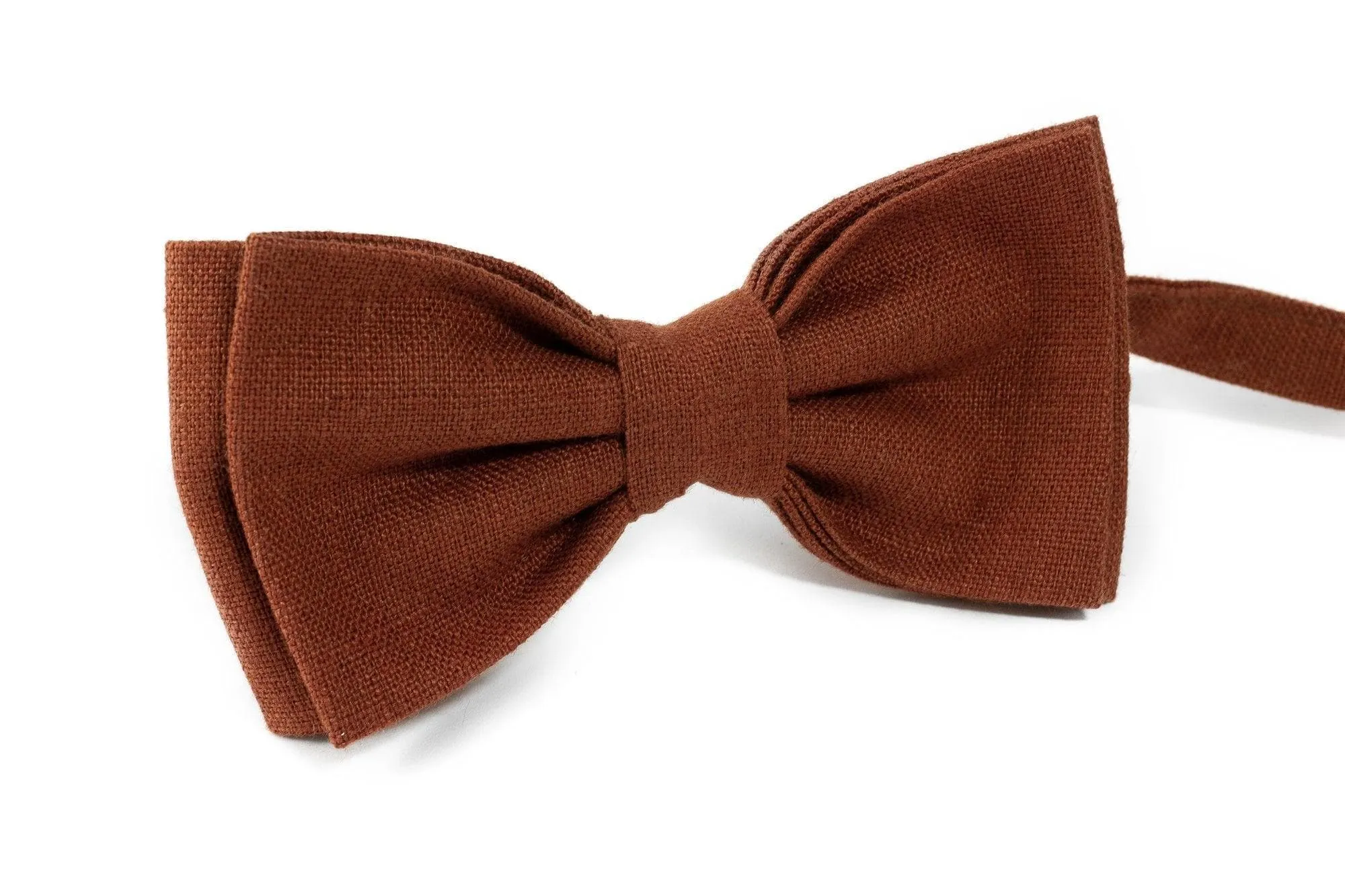 Rust colored bow tie for men Linen Pre-tied Adjustable Solid Color Bow Tie