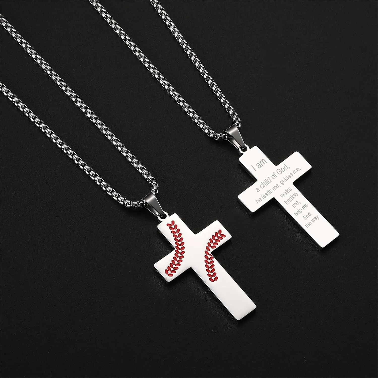 RWQIAN Baseball Cross Necklace for Men Bible Verse, Christian Religious Scriptures Faith Baptism 1st First Communion Pendant Chain for Boys, Father's Dad Day Graduation Jewelry Gifts for Him