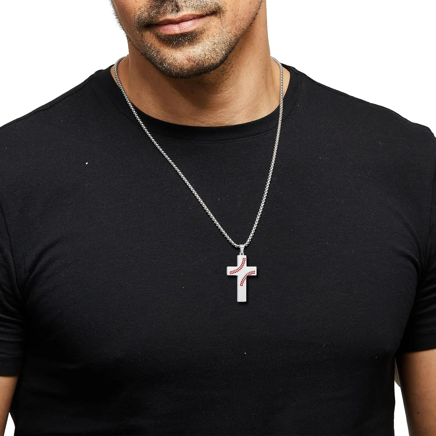 RWQIAN Baseball Cross Necklace for Men Bible Verse, Christian Religious Scriptures Faith Baptism 1st First Communion Pendant Chain for Boys, Father's Dad Day Graduation Jewelry Gifts for Him