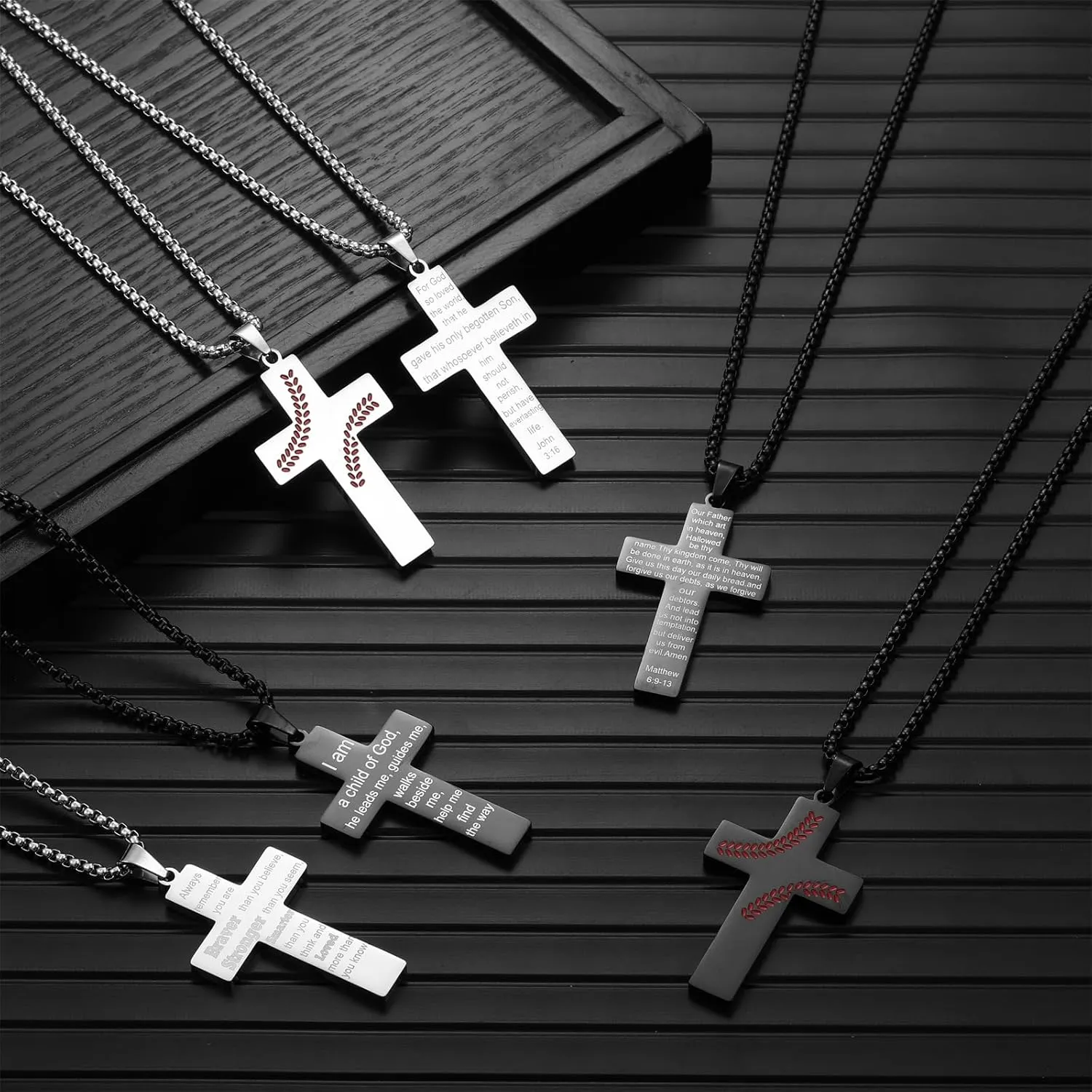 RWQIAN Baseball Cross Necklace for Men Bible Verse, Christian Religious Scriptures Faith Baptism 1st First Communion Pendant Chain for Boys, Father's Dad Day Graduation Jewelry Gifts for Him
