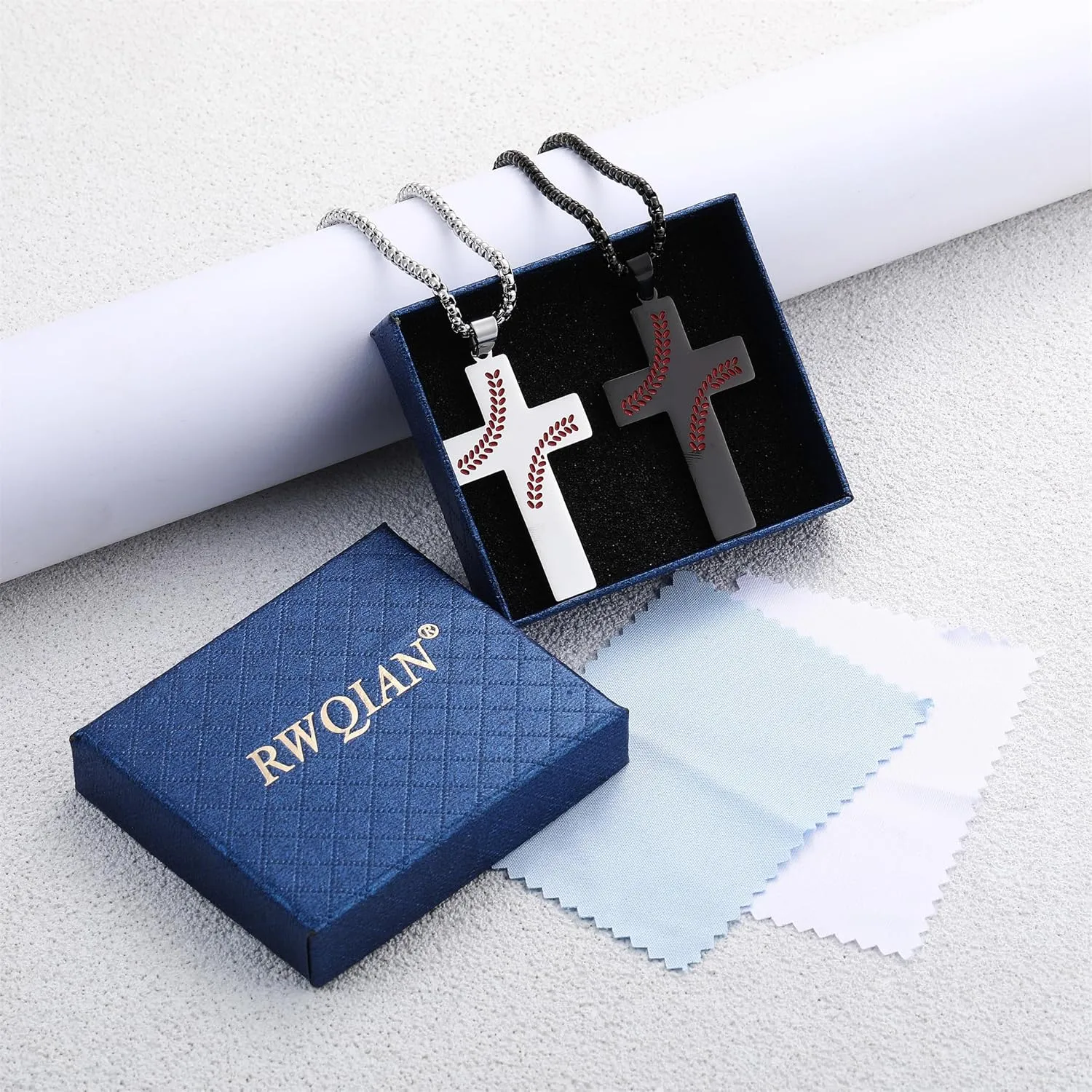 RWQIAN Baseball Cross Necklace for Men Bible Verse, Christian Religious Scriptures Faith Baptism 1st First Communion Pendant Chain for Boys, Father's Dad Day Graduation Jewelry Gifts for Him