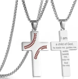 RWQIAN Baseball Cross Necklace for Men Bible Verse, Christian Religious Scriptures Faith Baptism 1st First Communion Pendant Chain for Boys, Father's Dad Day Graduation Jewelry Gifts for Him