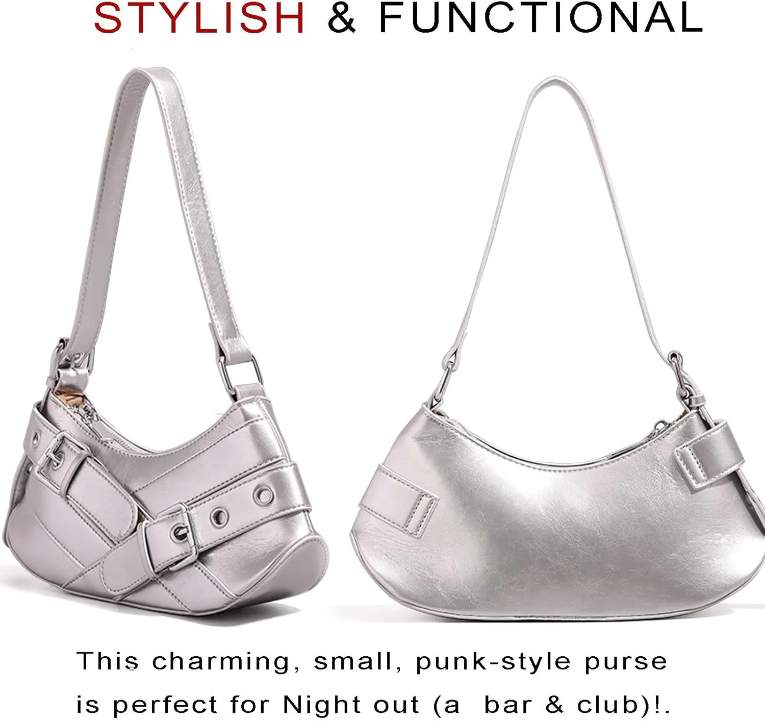 Sanxine Shoulder Bag for Women Y2k Small Purse Designer Punk Style Hobo Handbags Vegan Leather Trendy Crescent Bags