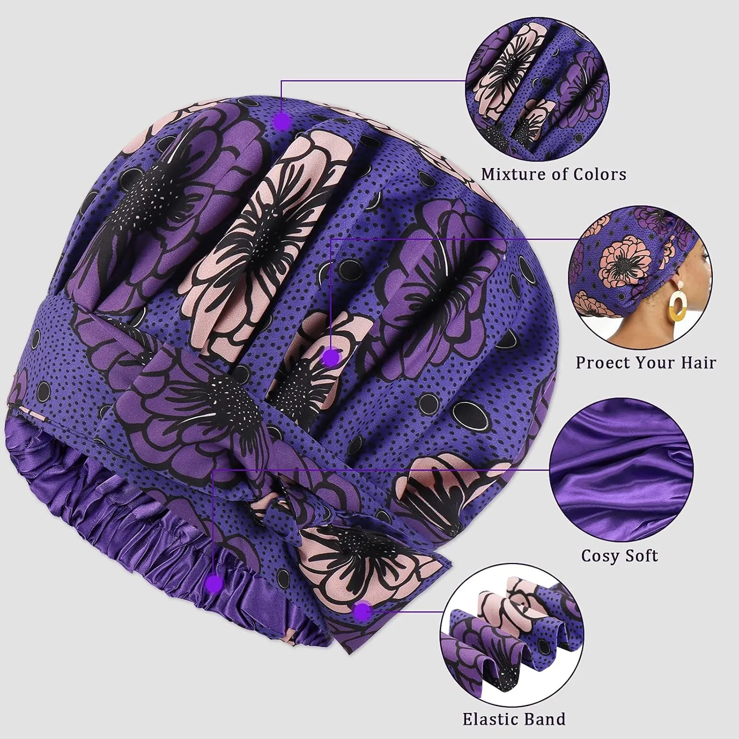 Satin Bonnet for Women, Silk Bonnet for Curly Hair Bonnet for Black Women Satin Hair Ankara African Print Head Scarf Head Wrap