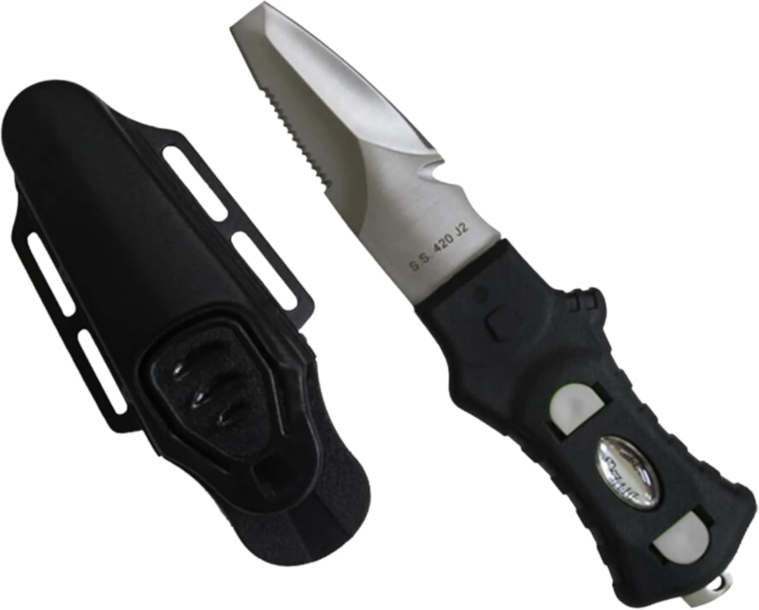 Scuba Choice Compact Stainless Steel Blunt Tip Dive Knife - 2.3" Plain Edge Blade with Ergonomic Nylon Handle, Durable for Scuba Diving, Snorkeling & Water Sports - Black/Silver