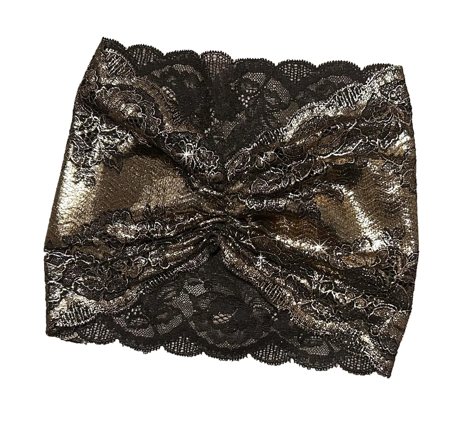 ShariRose Black Gold Lace Headband Vintage Lace Women Hair Accessories Wide Stretch Headband Makeup Hairband (Black gold shimmer)