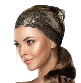 ShariRose Black Gold Lace Headband Vintage Lace Women Hair Accessories Wide Stretch Headband Makeup Hairband (Black gold shimmer)
