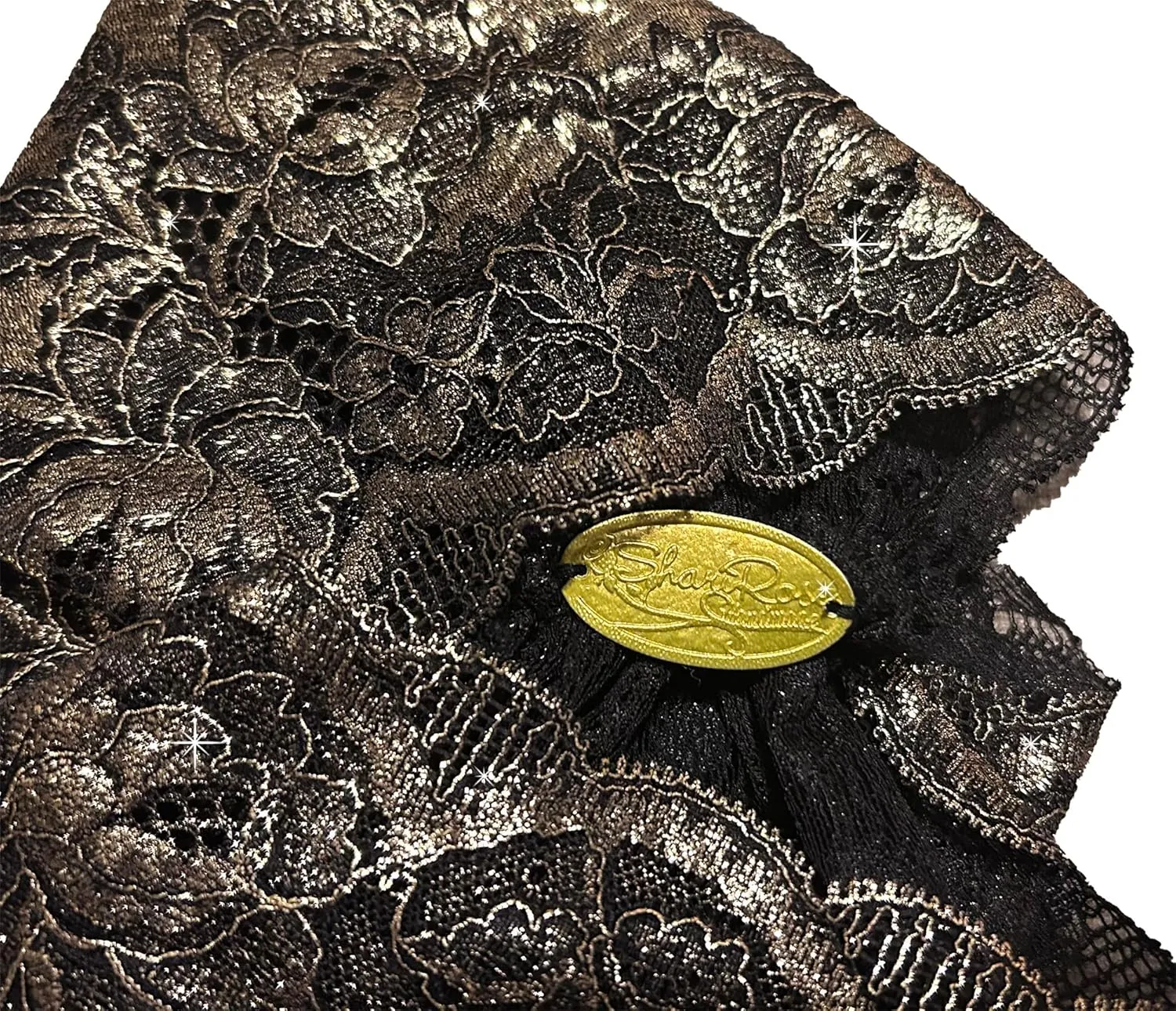 ShariRose Black Gold Lace Headband Vintage Lace Women Hair Accessories Wide Stretch Headband Makeup Hairband (Black gold shimmer)
