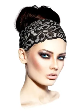 ShariRose Black Silver Lace Headband for Women Hair Accessories For Women Stretch Lace Vintage Floral Headband Makeup Headband Hairbands Handmade Quality Hairbands (Black silver)