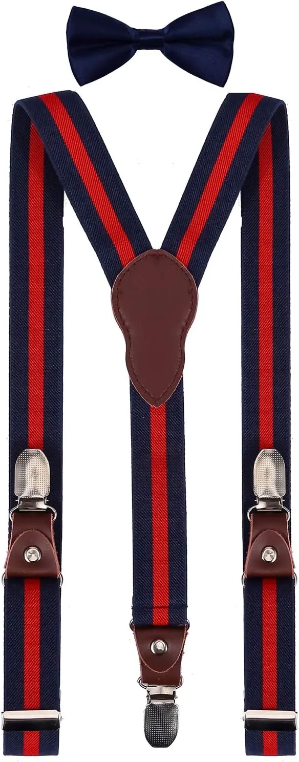 Shark Tooth Boys' Men's Suspenders and Bow Tie Set Y-Back Adjustable