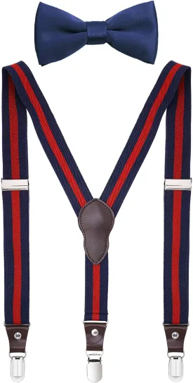 Shark Tooth Boys' Men's Suspenders and Bow Tie Set Y-Back Adjustable