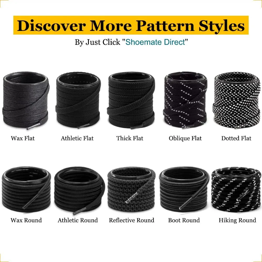 Shoemate Solid Color Round Shoe Laces for Sneakers, Boots and Athletic Shoes, Shoe Strings