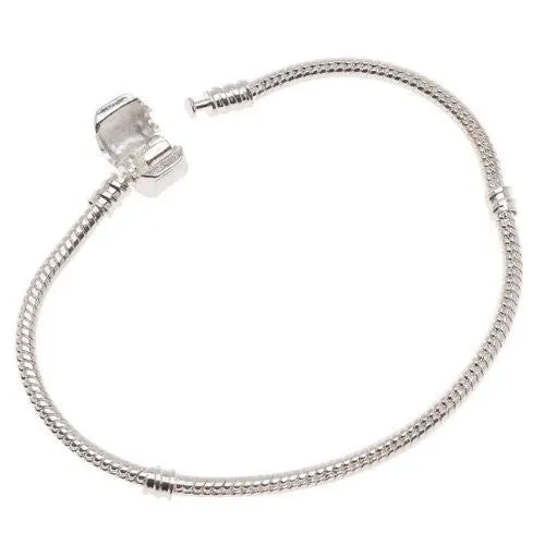 Silver Tone Snake Chain Classic Bead Barrel Clasp Bracelet for Beads Charms (6.0")