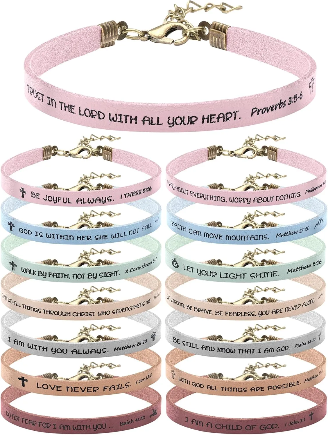 Sureio 15 Pcs Christian Bracelets for Women Men Inspirational Leather Bible Verse God Faith Scripture Friendship Bracelets