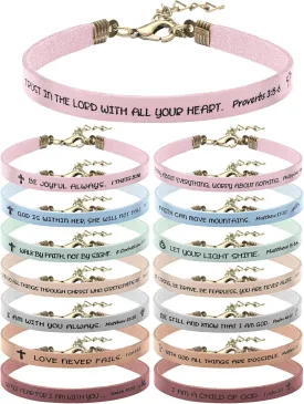 Sureio 15 Pcs Christian Bracelets for Women Men Inspirational Leather Bible Verse God Faith Scripture Friendship Bracelets