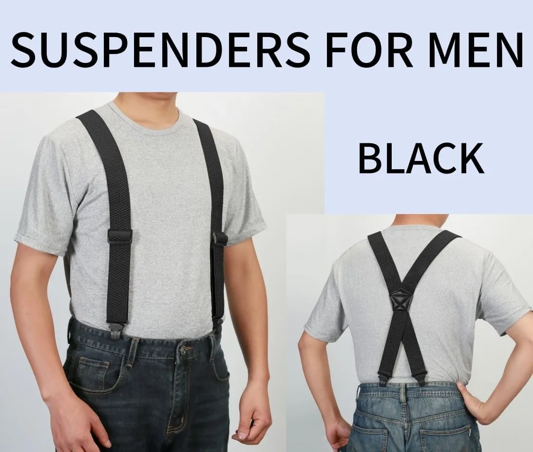 Suspenders for Men Heavy Duty Hidden Suspenders Work Airport Friendly 1.5In Wide X-Back with Plastic Gripper Clasps Trousers