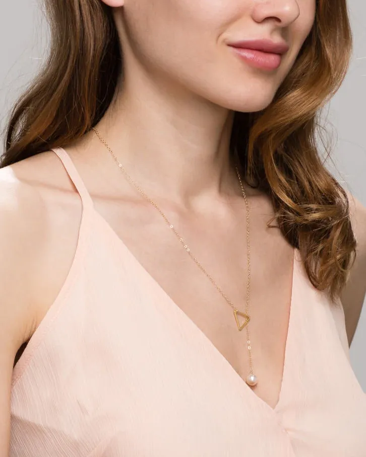 Triangle lariat necklace with Pearl