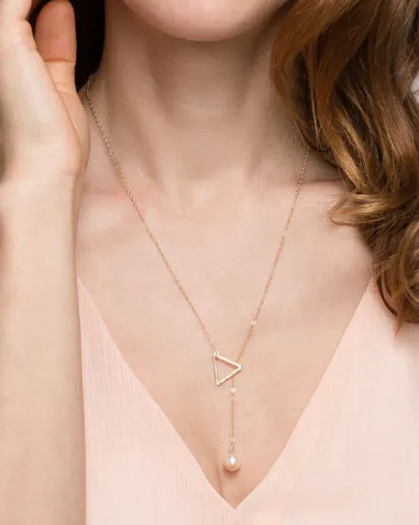 Triangle lariat necklace with Pearl