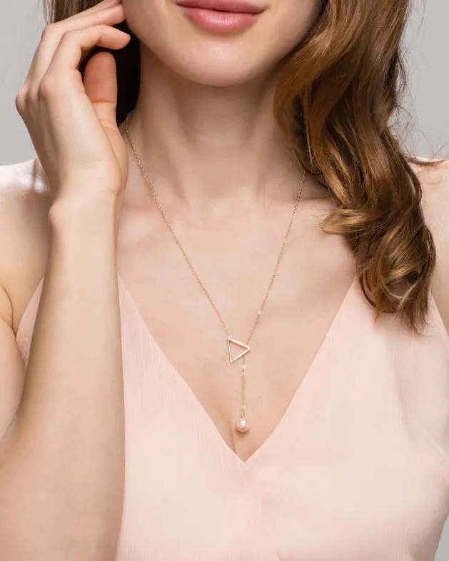 Triangle lariat necklace with Pearl