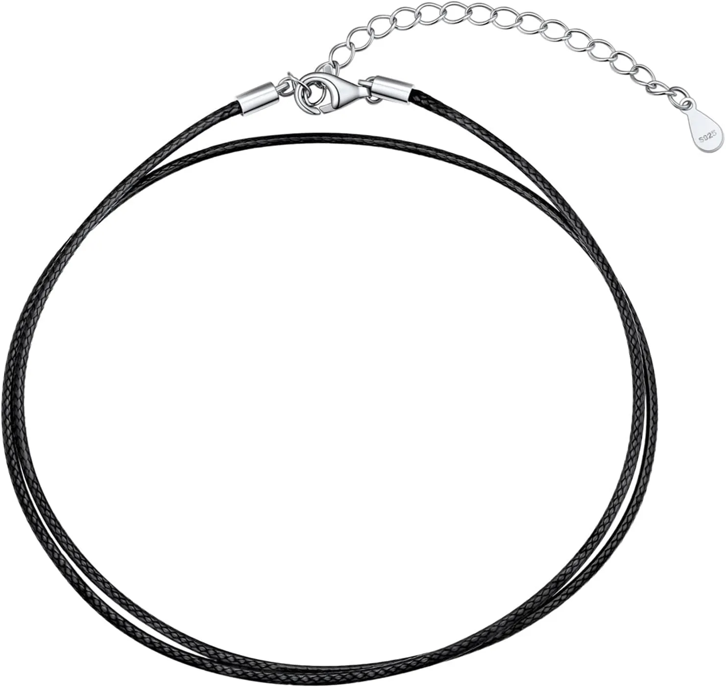 U7 1MM/2MM Black Leather Necklace for Women Men, Leather Cord Necklace with 925 Sterling Silver Clasp, 16-28 Inches