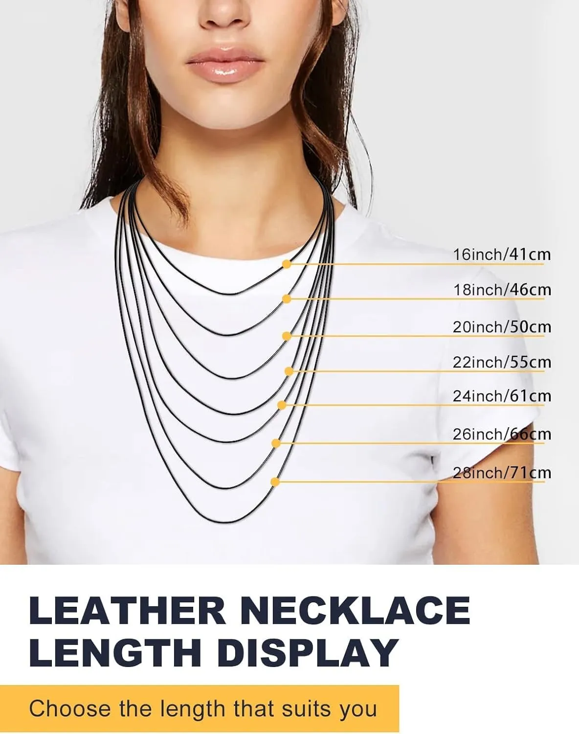U7 1MM/2MM Black Leather Necklace for Women Men, Leather Cord Necklace with 925 Sterling Silver Clasp, 16-28 Inches