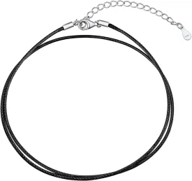 U7 1MM/2MM Black Leather Necklace for Women Men, Leather Cord Necklace with 925 Sterling Silver Clasp, 16-28 Inches