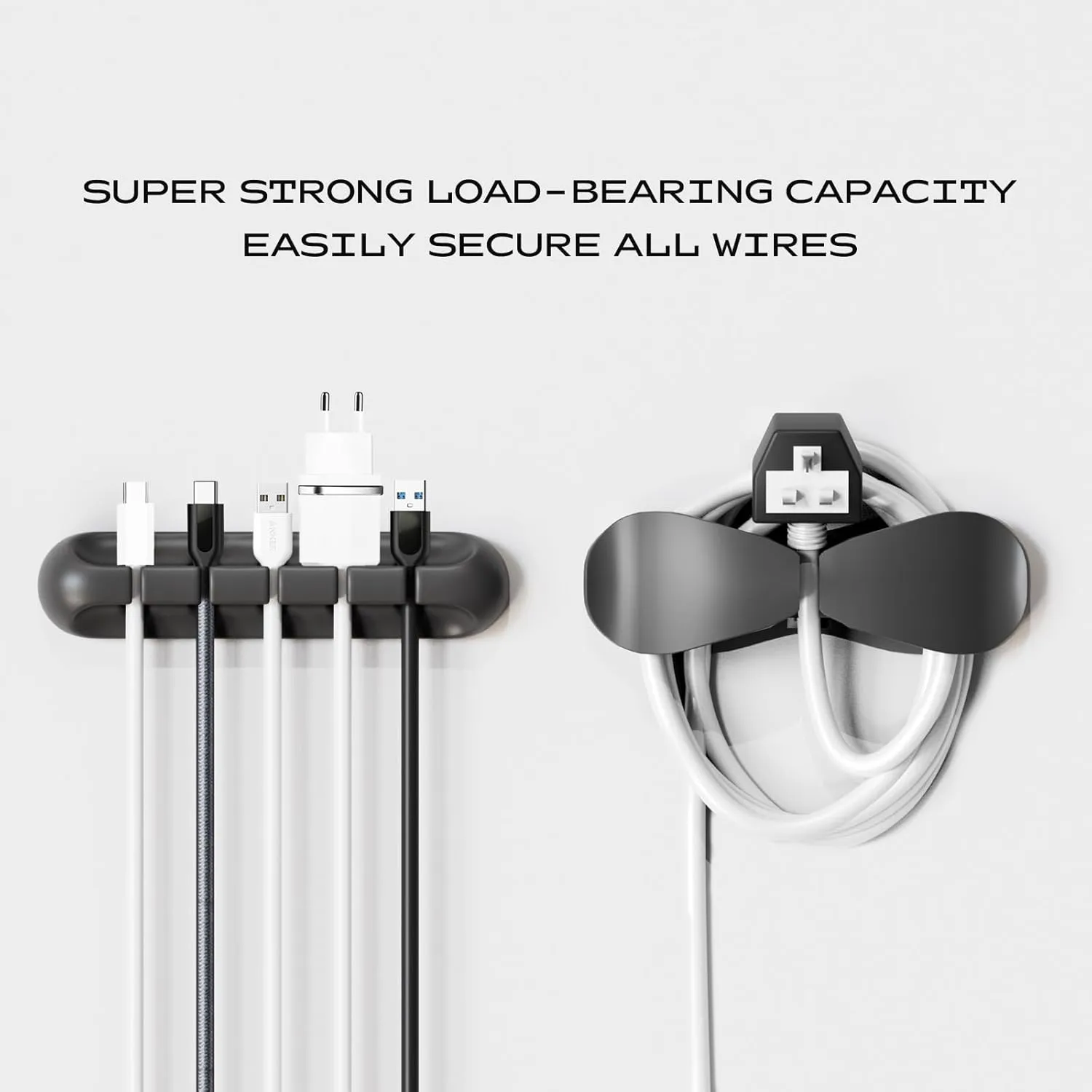 USB Cable Organizer Clips Cord Holder,10 Packs (3-5-7-Slots) Black Self Adhesive Desk Cord Cable Management