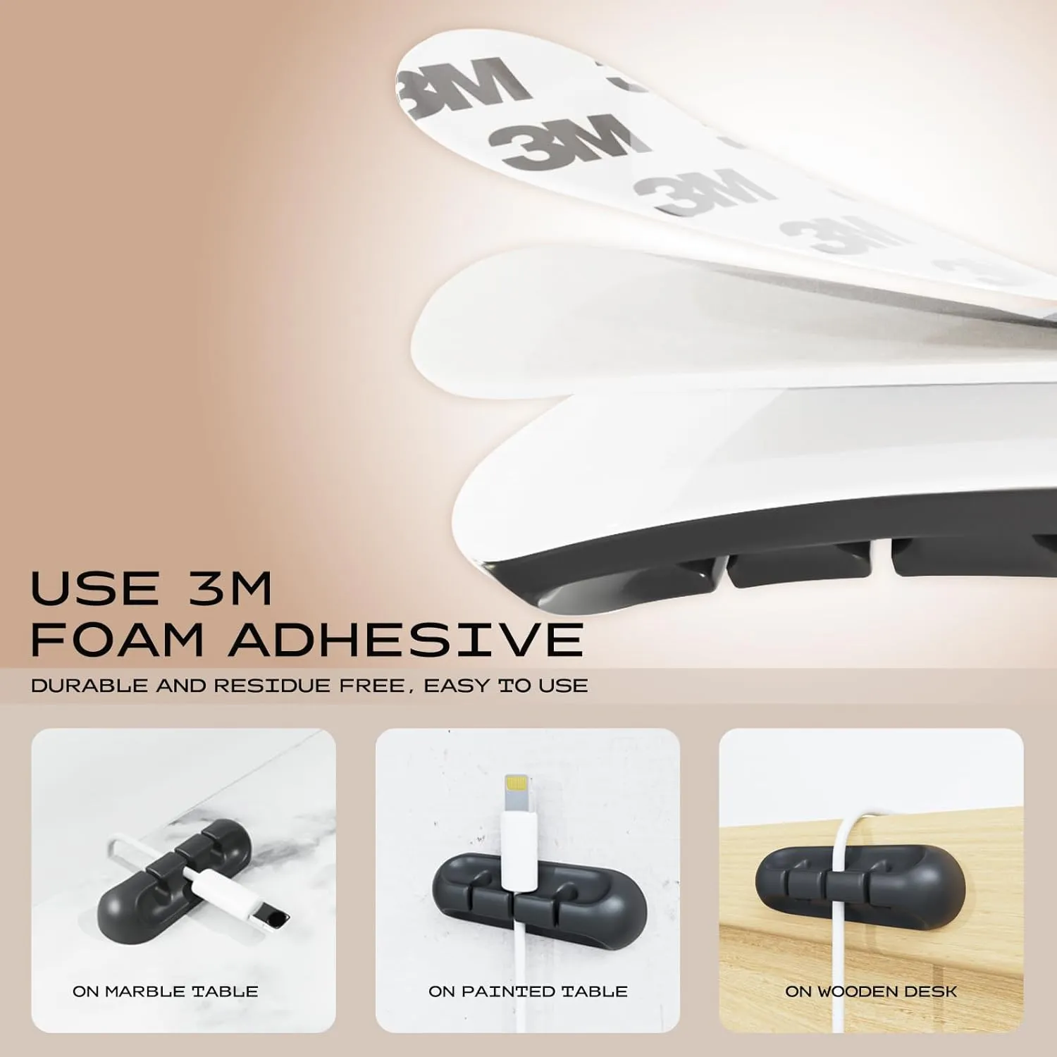 USB Cable Organizer Clips Cord Holder,10 Packs (3-5-7-Slots) Black Self Adhesive Desk Cord Cable Management